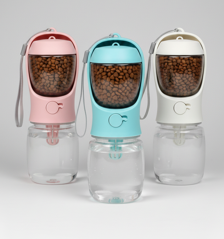 Bouteille tout-en-un pour eau et nourriture pour animaux